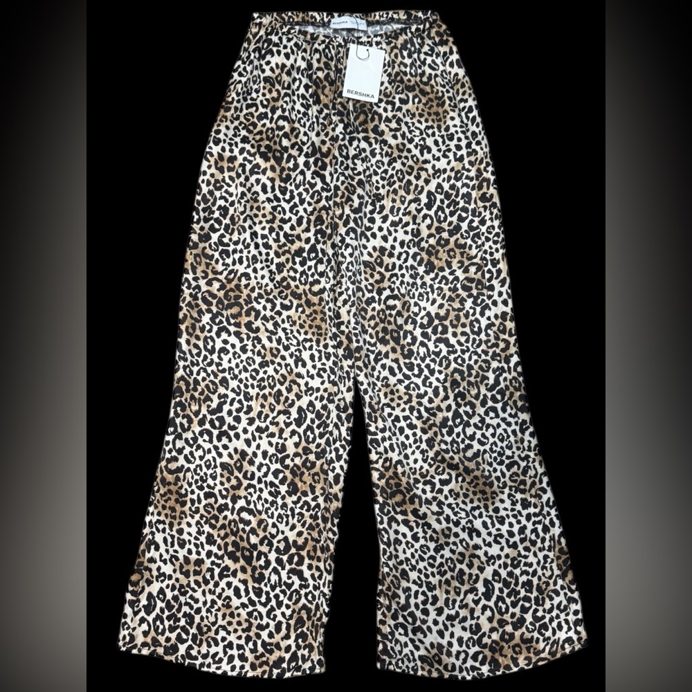 Bershka Women's Leopard Printed Satin Pants,Beige/Black Brown Size Small Nwt — image 6 of 8
